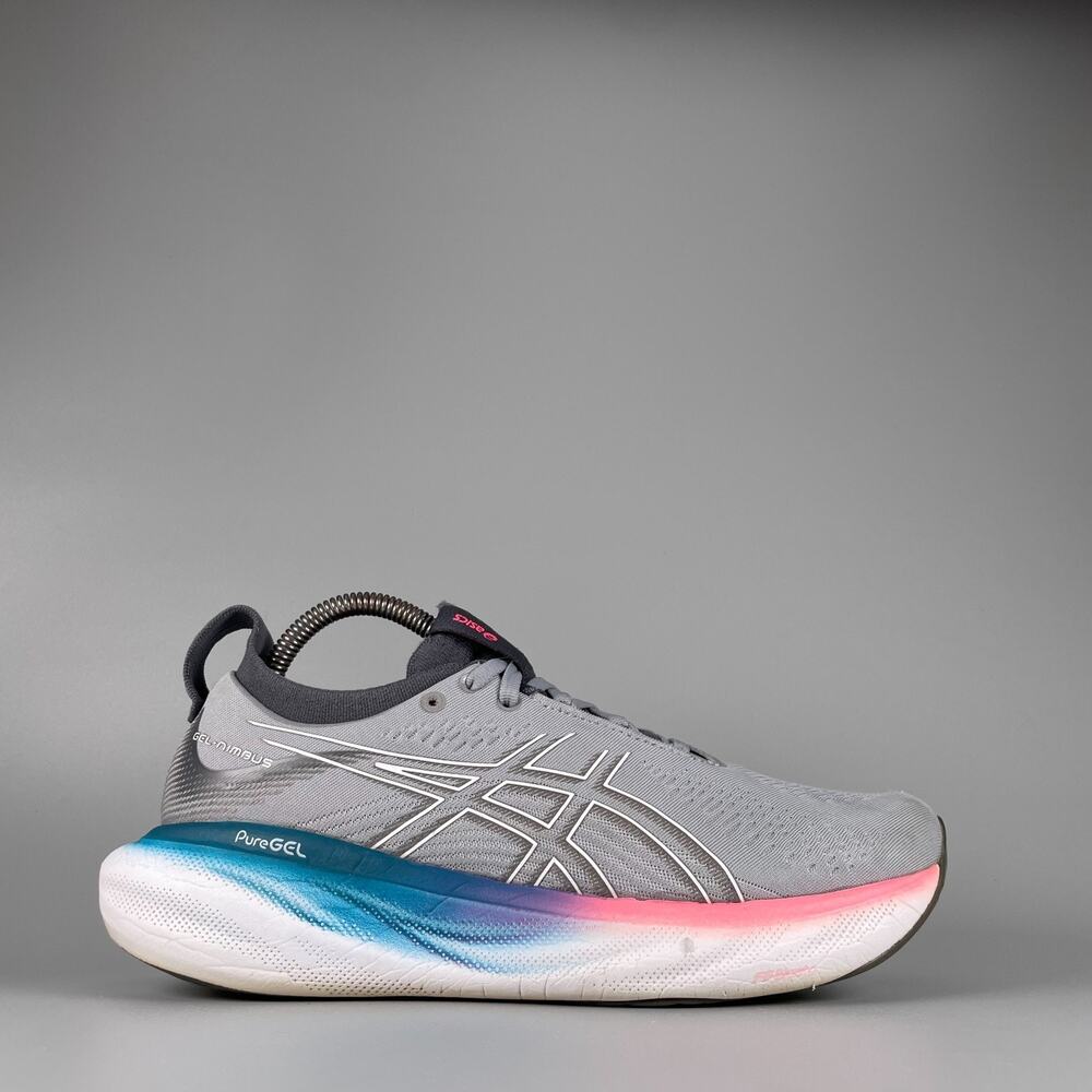 Asics nimbus 25 Gray Athletic Shoe with Blue and Pink Gradient Midsole - Picture 6 of 9